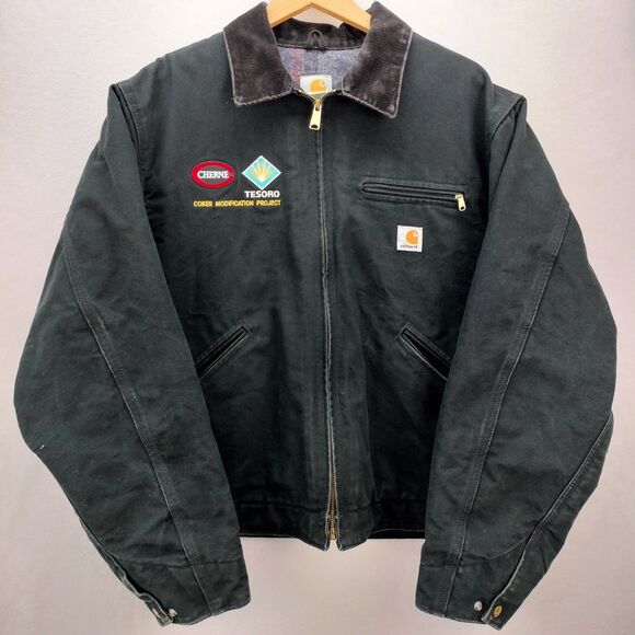 VTG Carhartt Jacket Detroit J01 Mens Size 46 XL Black Blanket Lined Chore Barn - Picture 2 of 15